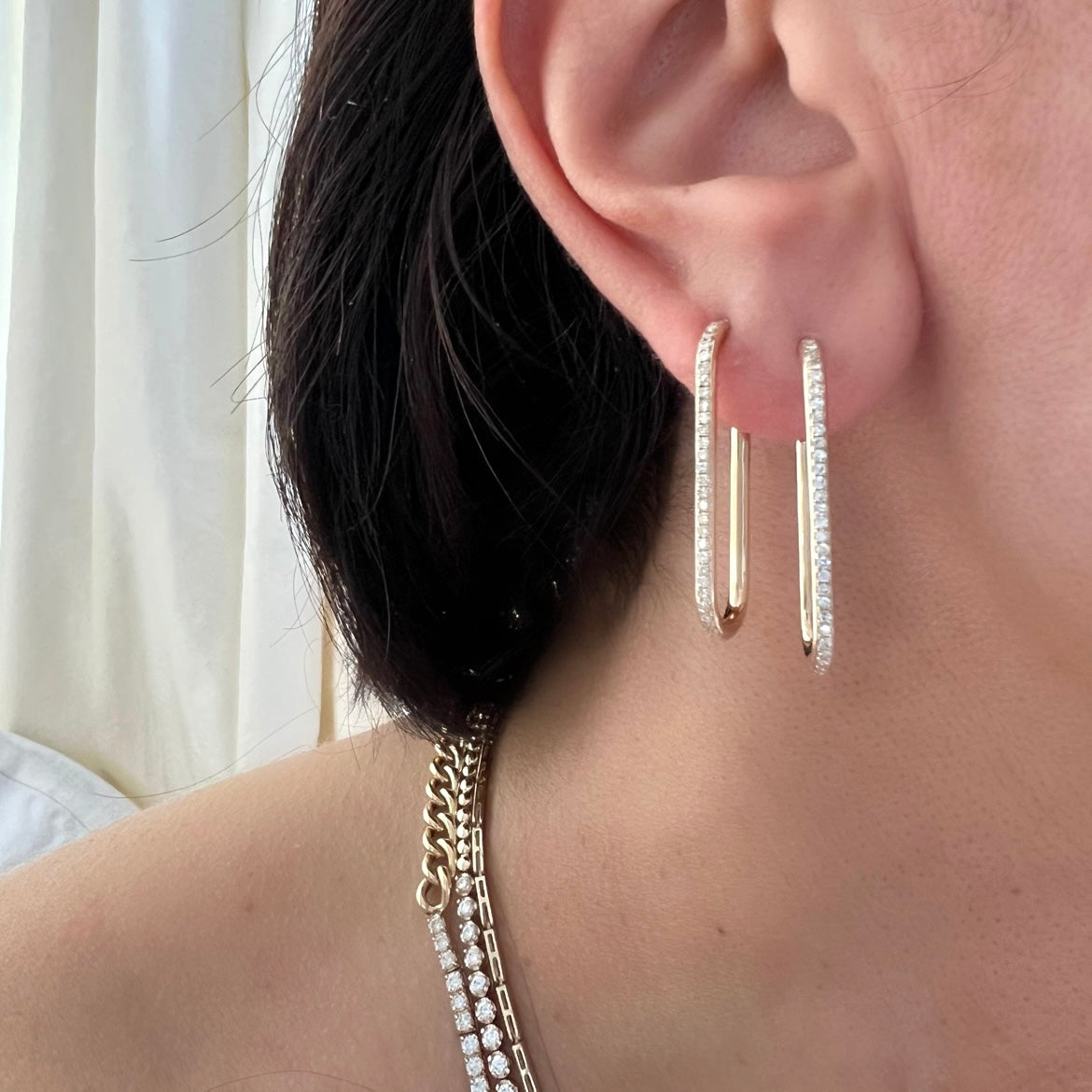 14KT Gold Diamond Renee Elongated Hoop Earrings
