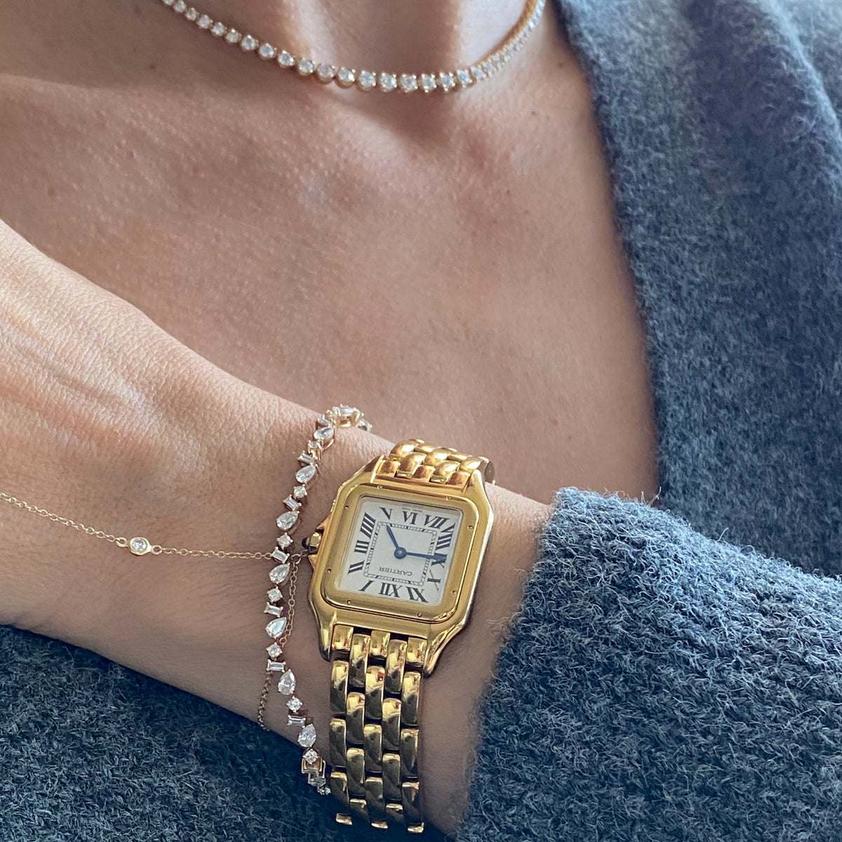 14KT Gold Multi Shaped Diamond Luxe Tennis Bracelet