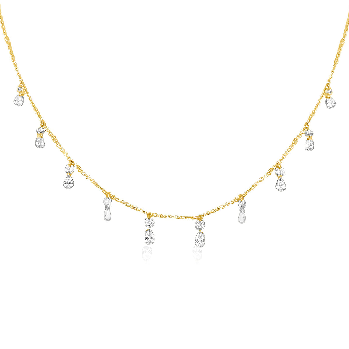 14KT Gold Floating Diamonds Ashanti Necklace
