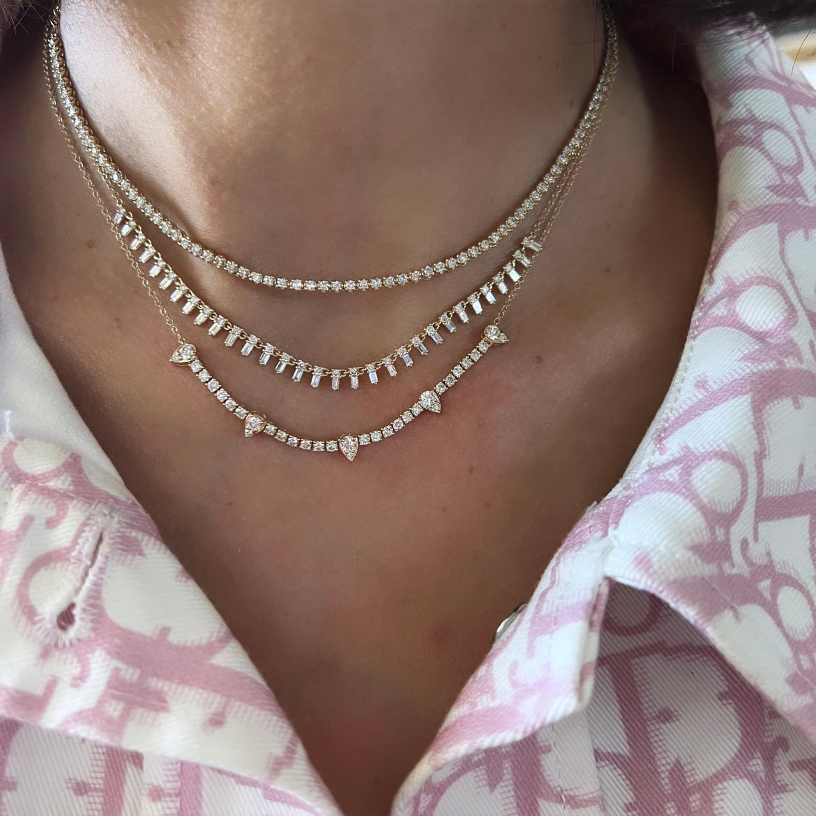 14KT Gold Baguette Diamond Regine Necklace