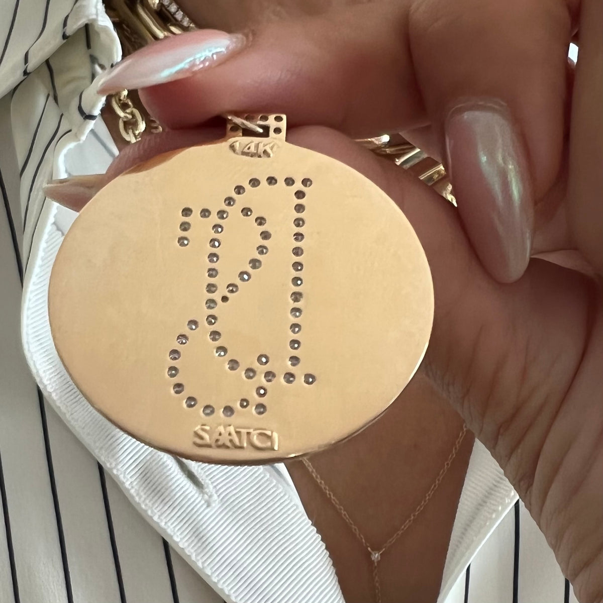14KT Gold Diamond Bespoke Jumbo Initial Disk Luxe Pendant Charm