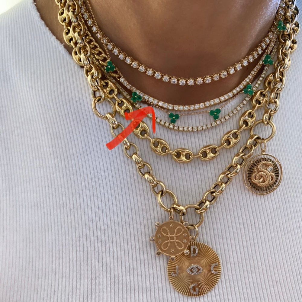 14KT Gold Diamond Tennis Necklace on Cuban Chain