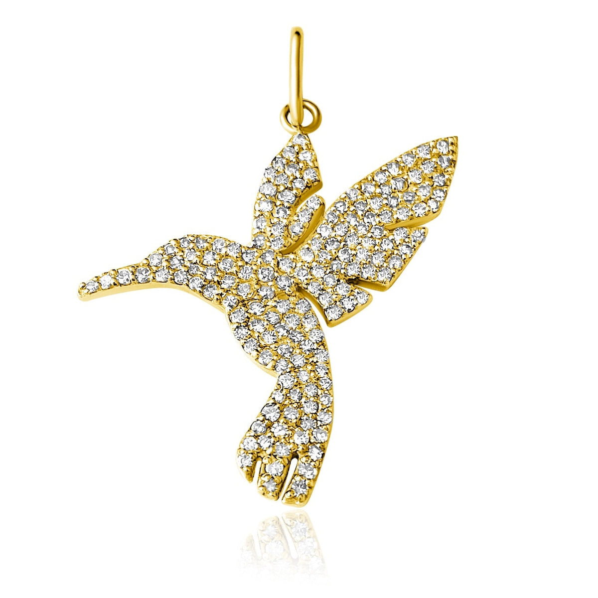 14KT Gold Diamond Large Hummingbird Pendant Charm