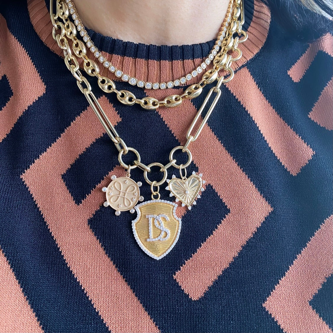 14KT Gold Jumbo Multi Link Charm Chain Necklace