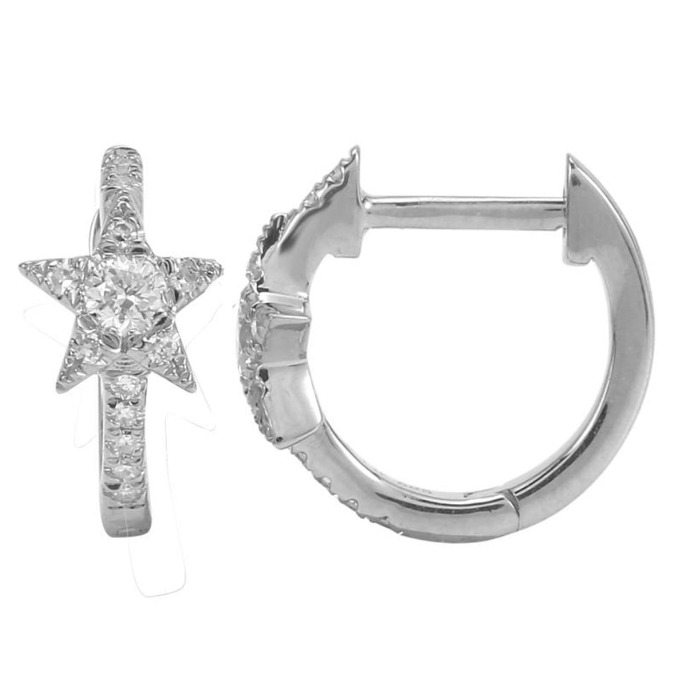 14KT Gold Diamond Mini Star Huggie Earrings