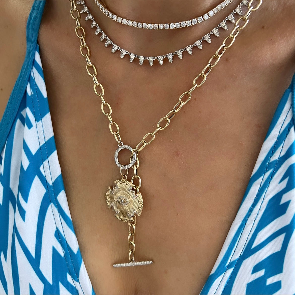 14KT Gold Diamond Axelle Evil Eye Charm Pendant