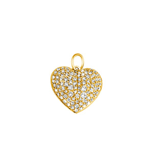 14KT Gold Black / White Puffy Heart Charm Pendant