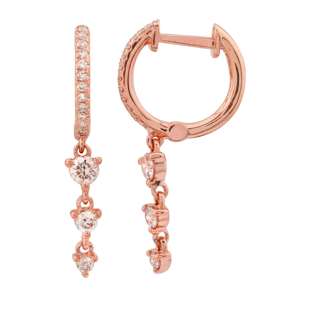14KT Gold Diamond Beatie Dangling Diamond Huggie Earrings