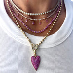 14KT Gold Diamond Mya Drop Pink Sapphire Tennis Necklace