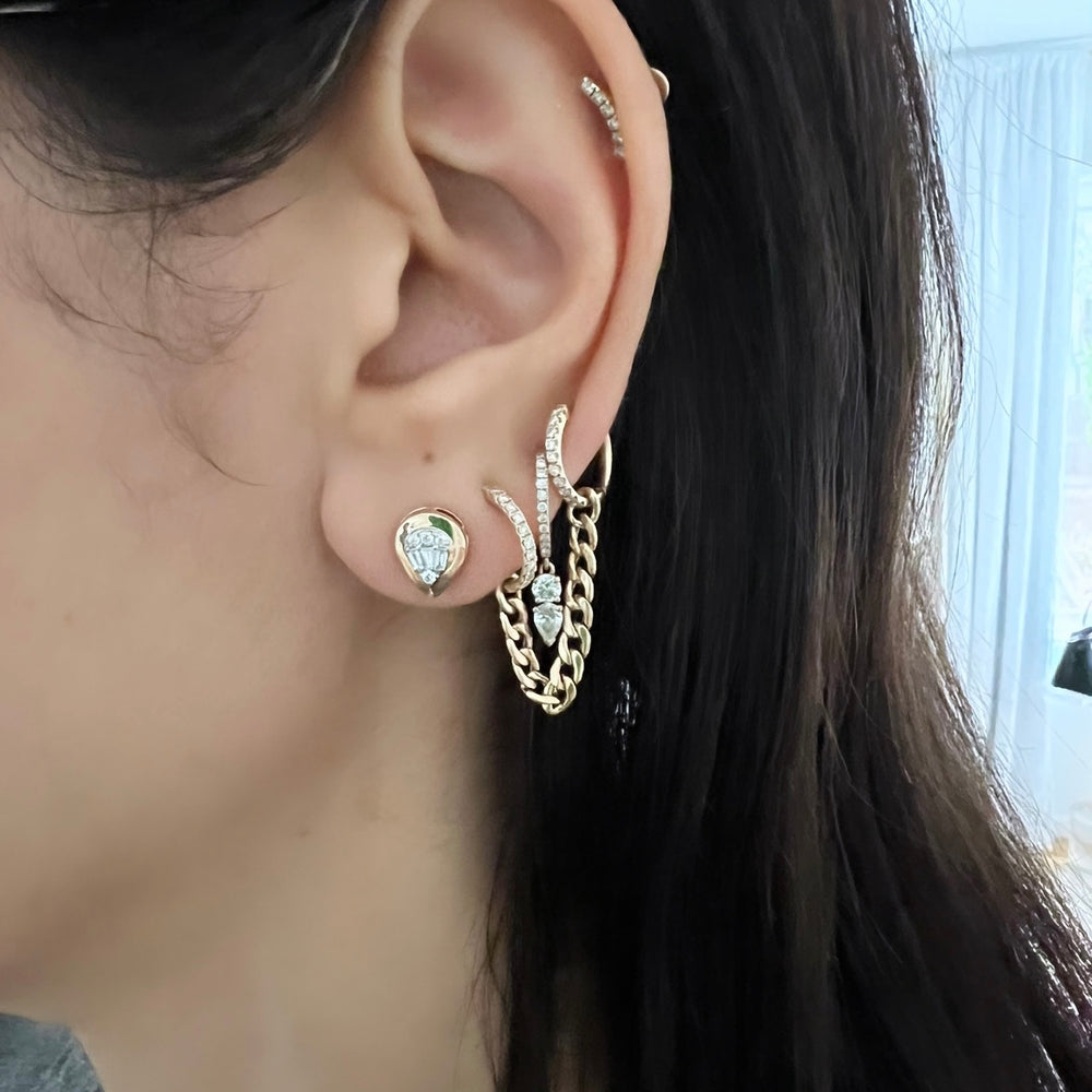 14KT Gold Diamond Huggie Earrings on Chain