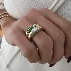 14KT Gold Diamond / Emerald High Dome Alizee Ring