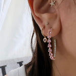 14KT Gold Diamond Pink Sapphire Huggie Earrings