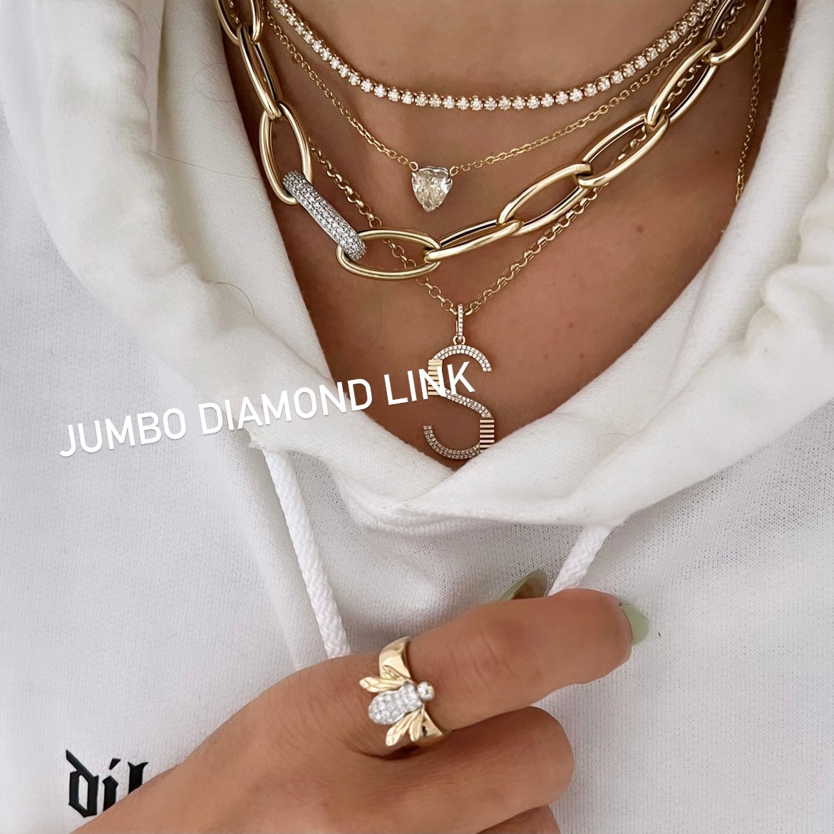 14KT Gold Leila Jumbo Oval Link Necklace with Diamond Link