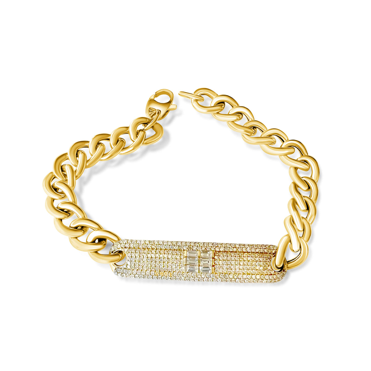 14KT Gold Diamond Nicolette Bracelet on Cuban Chain