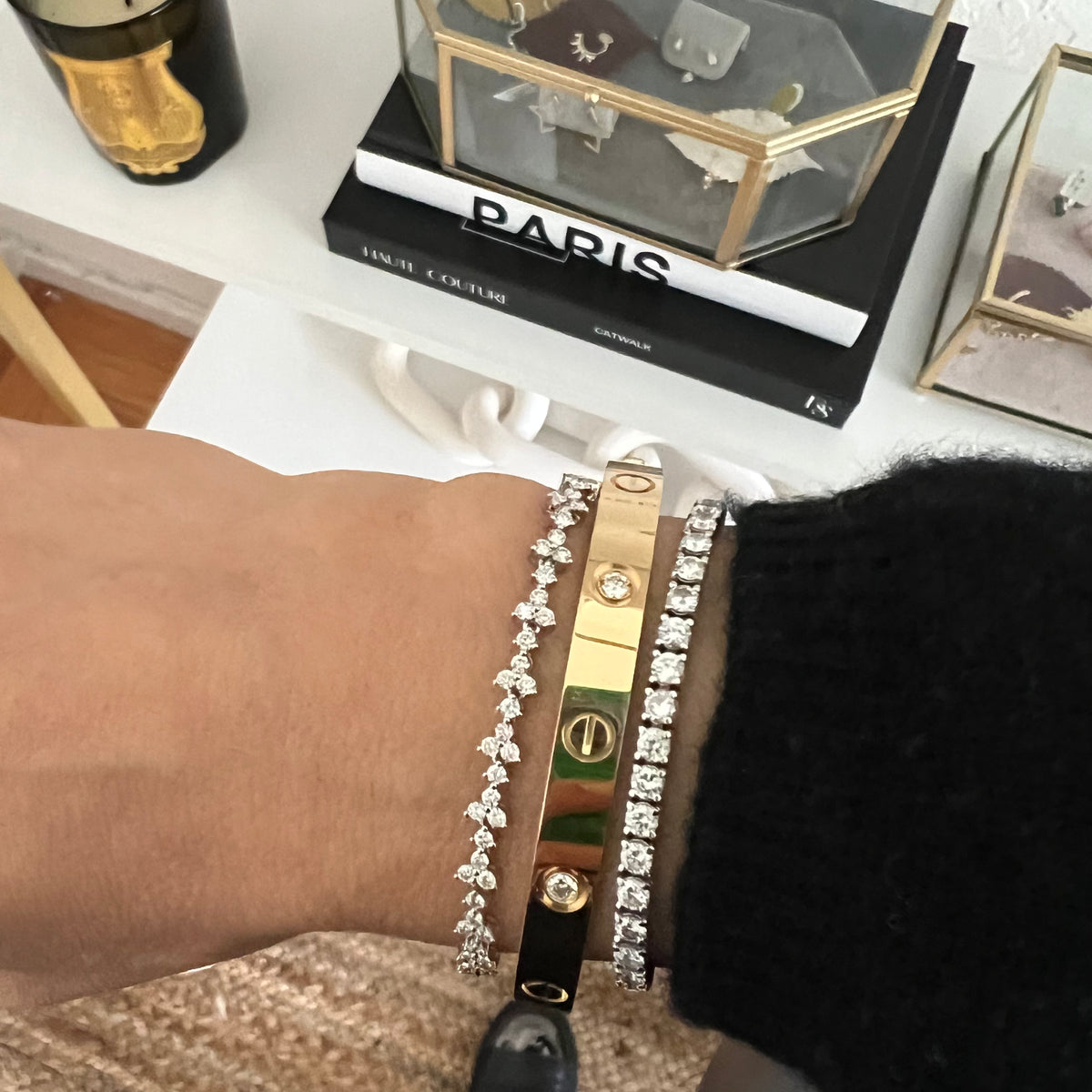 14KT Gold Diamond Cluster Tennis Bracelet