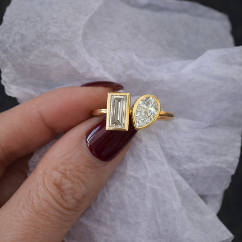 14KT Gold 2ct Lab Diamond Toi Et Moi Pinky Ring