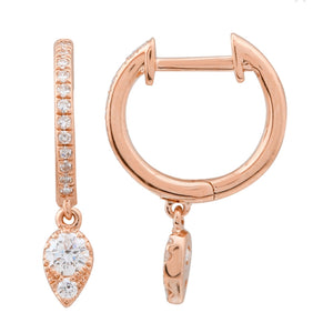 14KT Gold Diamond Dangling Huggie Earrings
