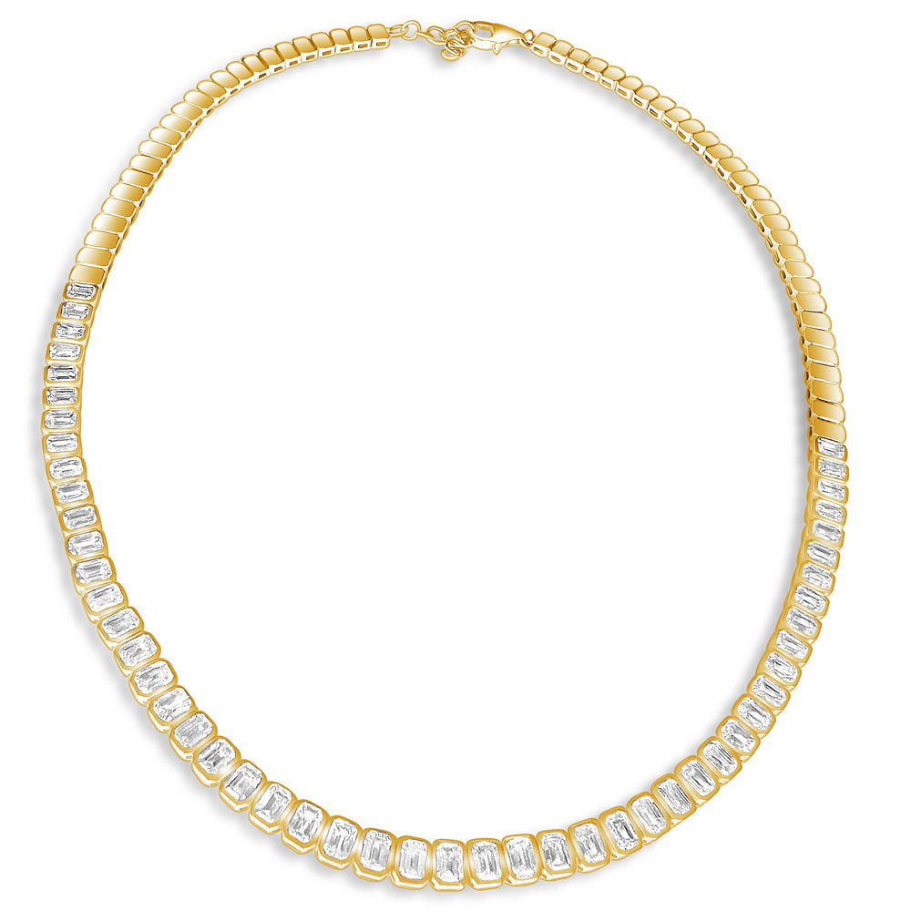 
                
                    Load image into Gallery viewer, 14KT Emerald Cut Diamond Luxe Tennis Necklace
                
            