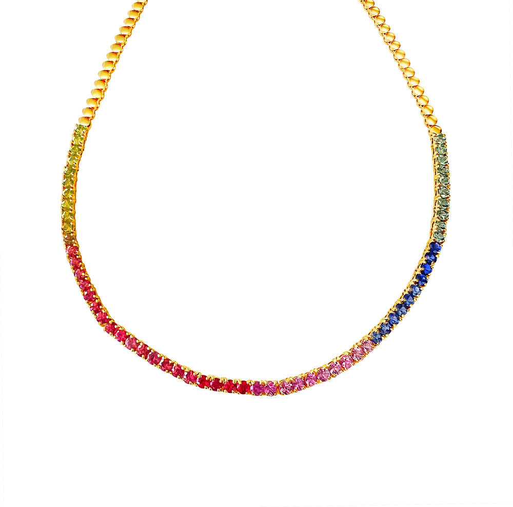 
                
                    Load image into Gallery viewer, 14KT Gold Sapphire Rainbow Luxe Tennis Necklace
                
            