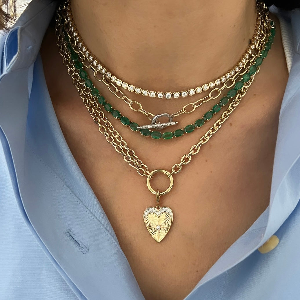 14KT Gold Diamond Mackenzie Fluted Heart Pendant Charm