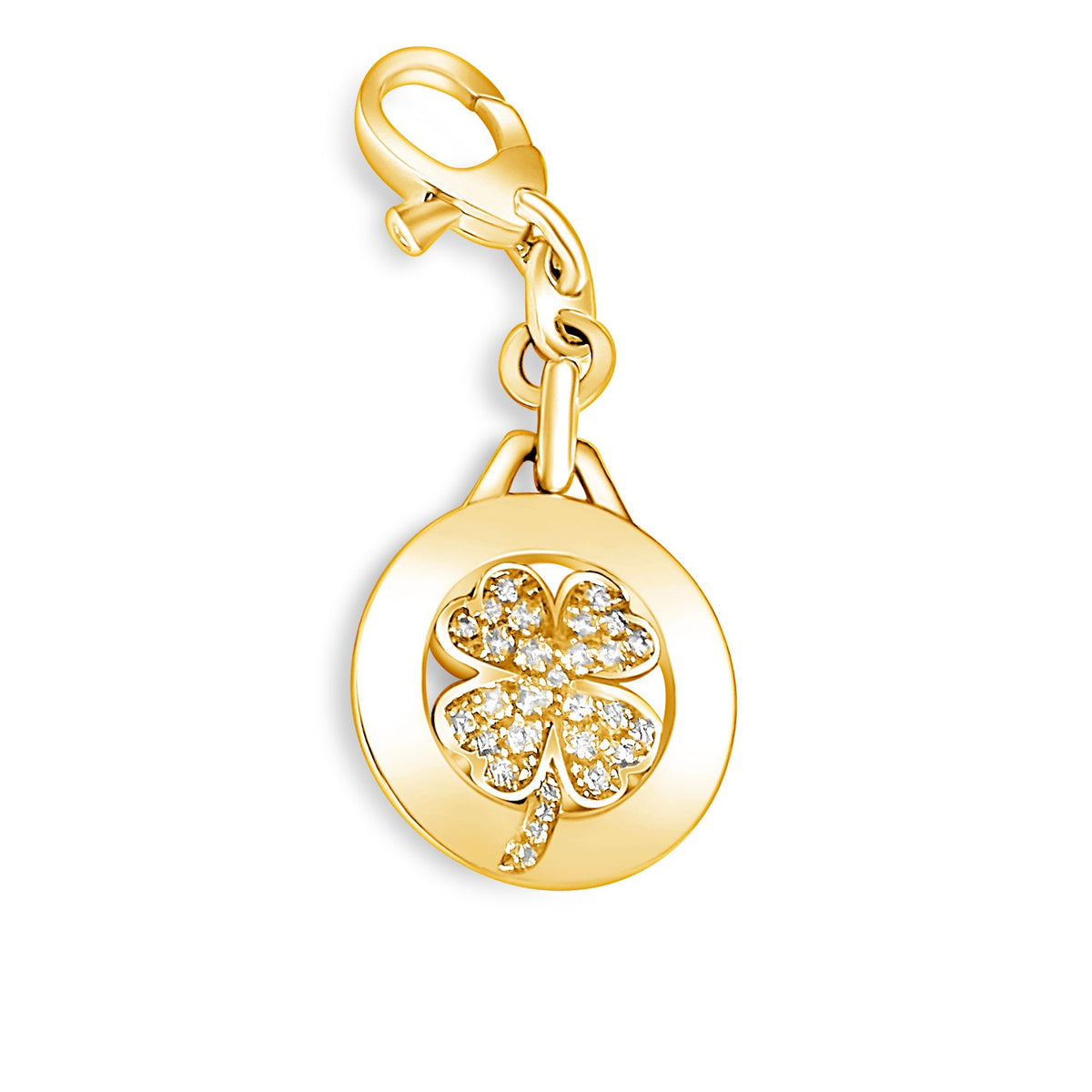 14KT Gold Diamond Clover on Enhancer Clasp Pendant Charm