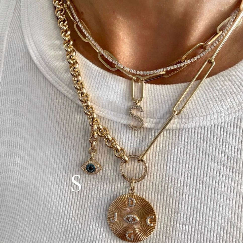14KT Gold Diamond Small Evil Eye Charm on Enhancer