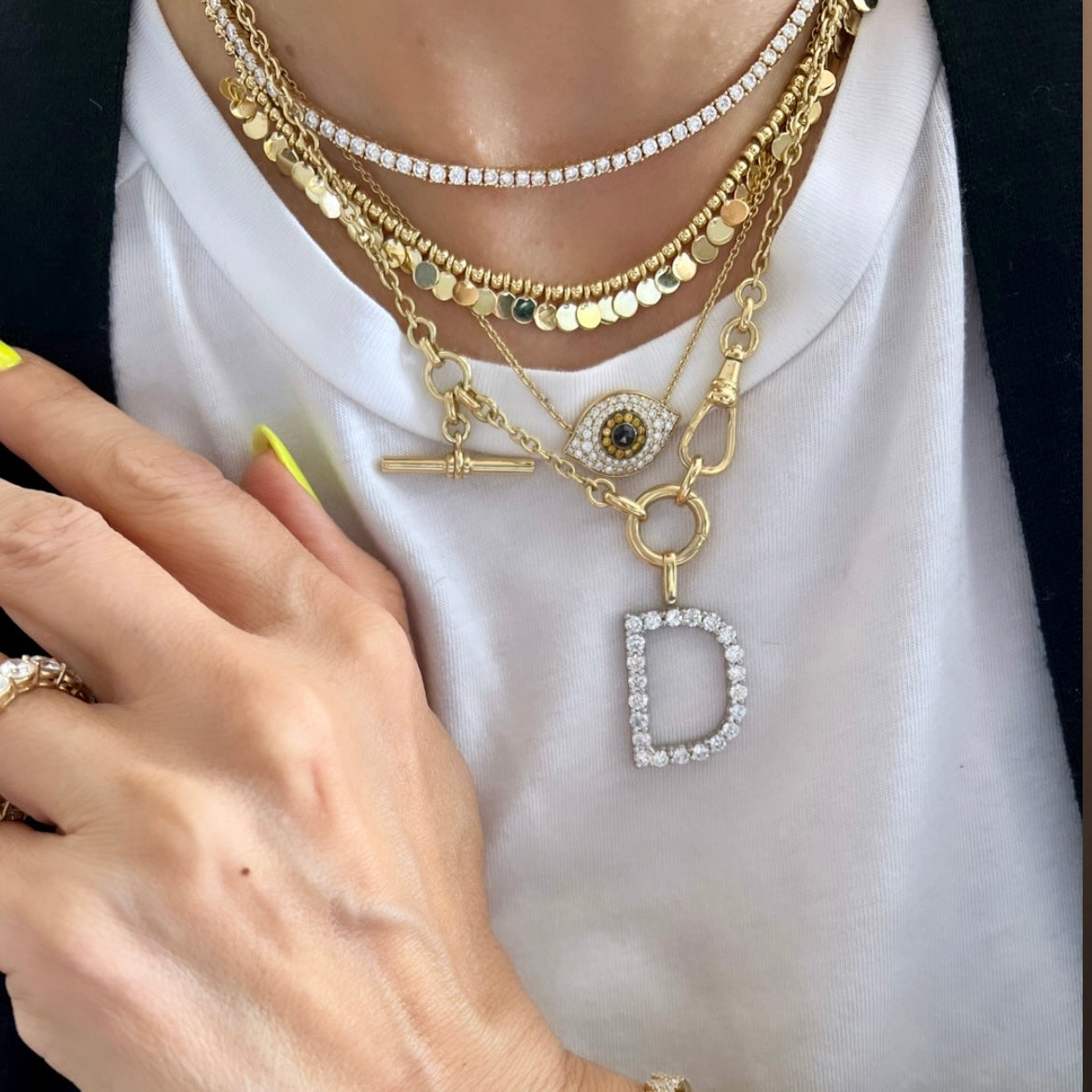 14KT Gold Diamond Large Puffy Evil Eye Necklace