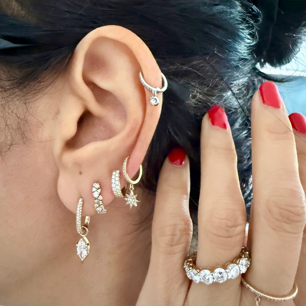 14KT Gold Mixed Shaped Diamond Huggie Earrings