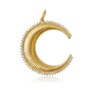 
                
                    Load image into Gallery viewer, 14KT Gold Diamond Fluted Crescent Moon Pendant Charm
                
            
