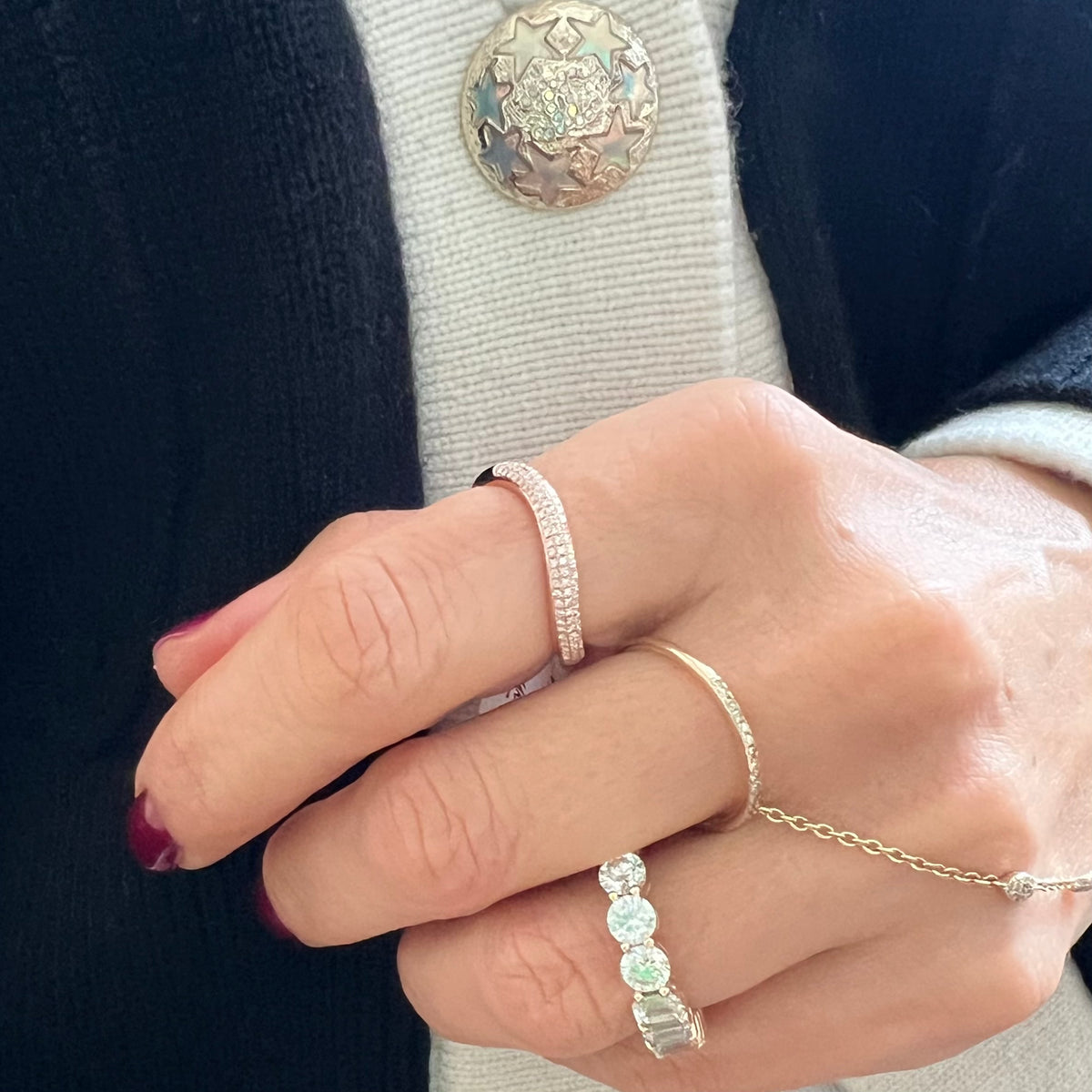 14KT Gold Diamond Wave Ring Small