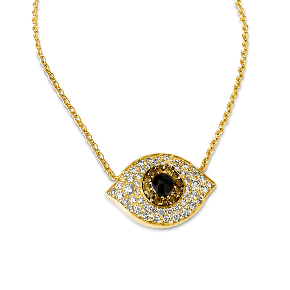 14KT Gold Diamond Puffy Evil Eye Necklace