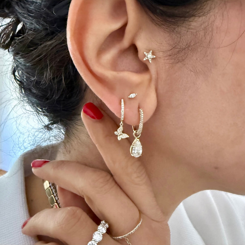 14KT Gold Diamond Butterfly Drop Huggie Earrings