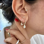 14KT Gold Diamond Butterfly Drop Huggie Earrings