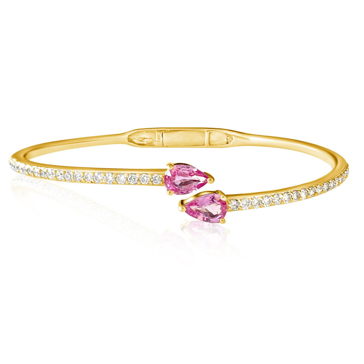 14KT Gold Diamond Pink Sapphire Donna Bangle Bracelet