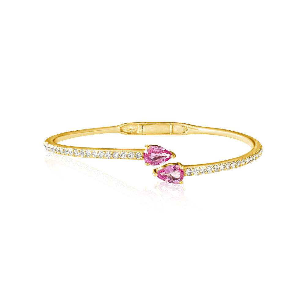 
                
                    Load image into Gallery viewer, 14KT Gold Diamond Pink Sapphire Donna Bangle Bracelet
                
            