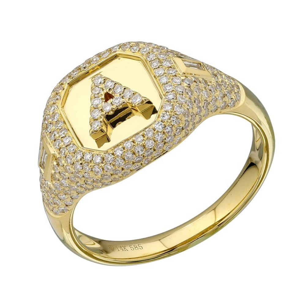 14KT Gold Diamond Initial Cushion Ring