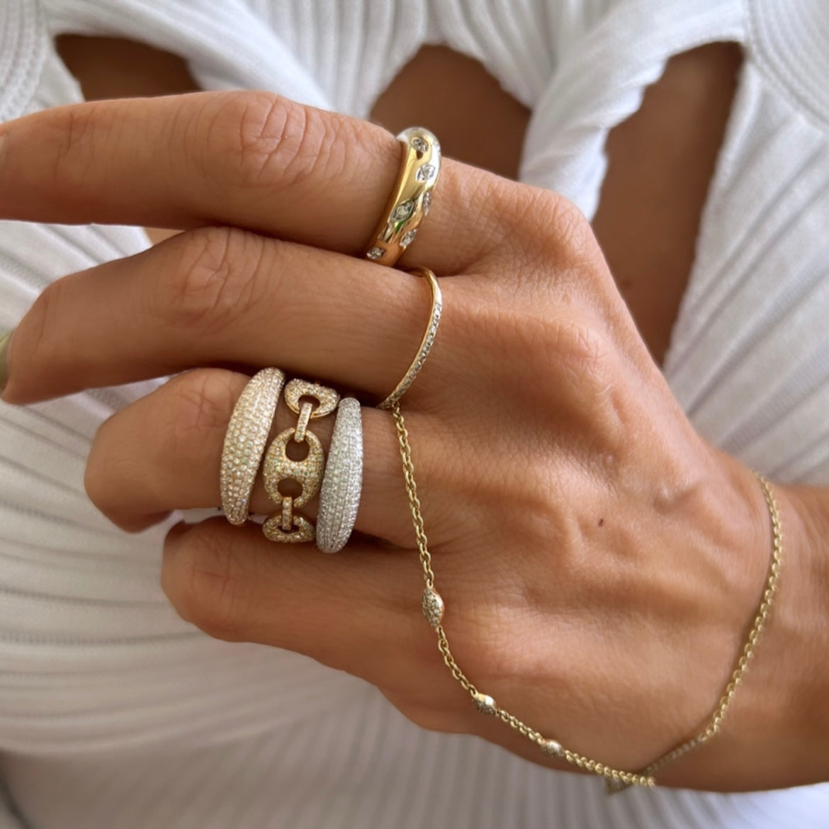 14KT Gold Diamond Mariner Ring