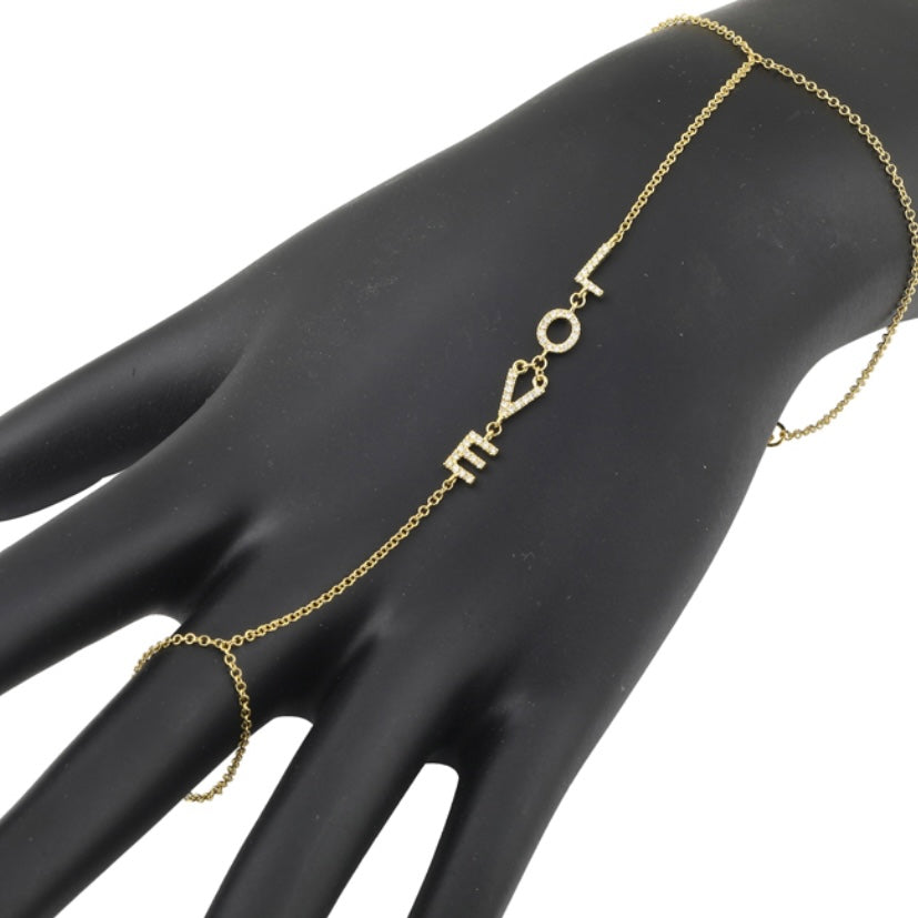 14KT Gold Diamond LOVE Finger Bracelet Hand Chain