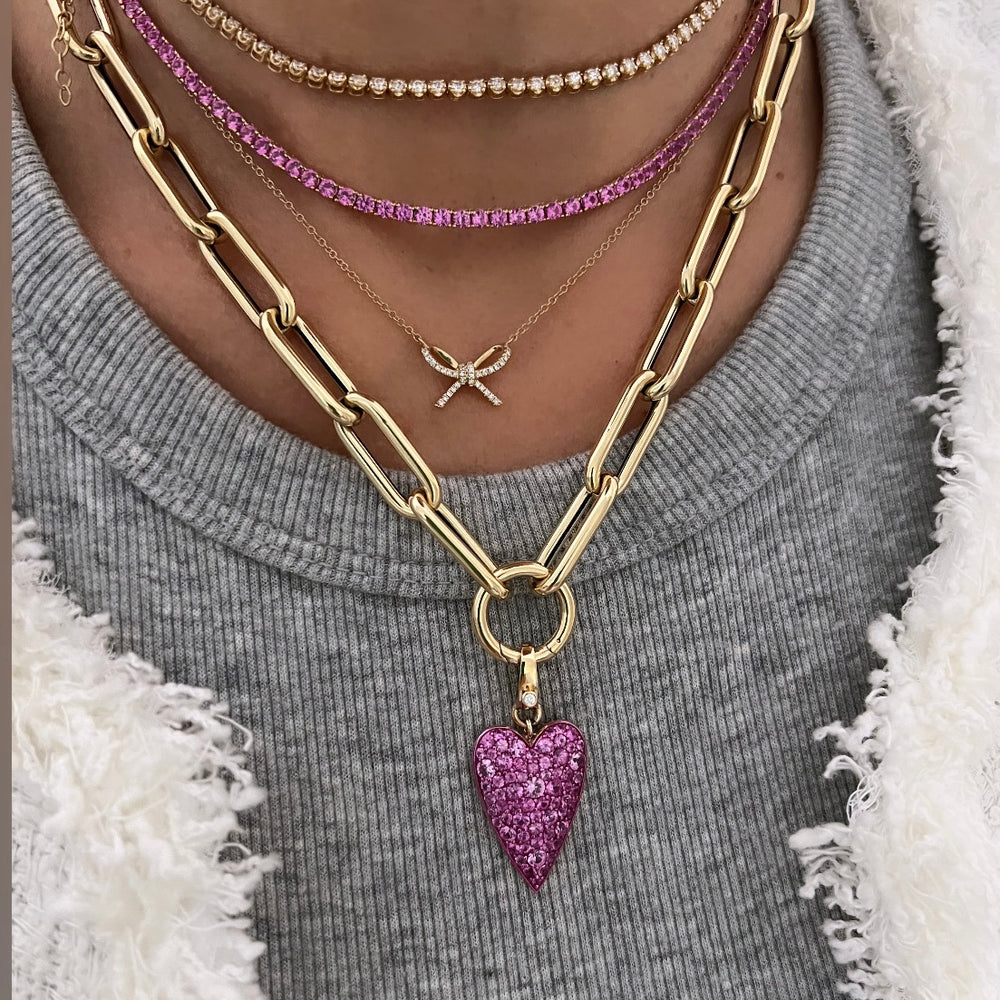 14KT Gold Pink Sapphire Heart Pendant Charm