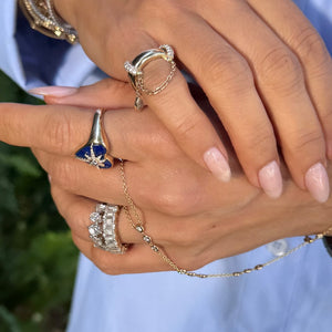 14KT Gold Diamond Dangling Chain Drop Ring