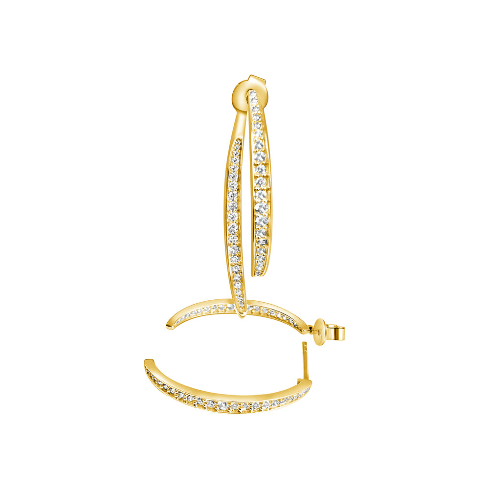 14KT Gold Diamond Wishbone Hoop Earrings