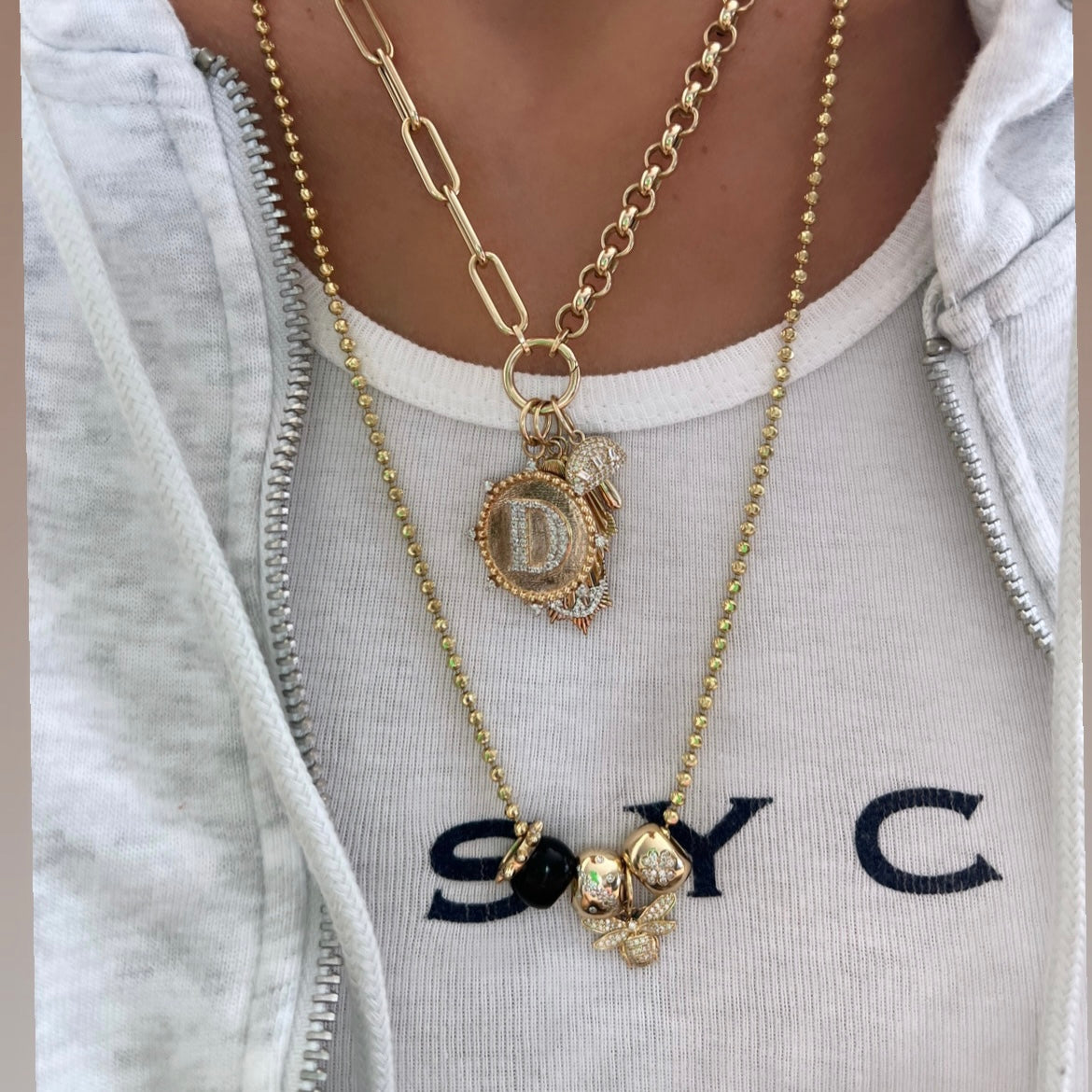 14KT Gold Diamond Mini Bee Pendant Charm