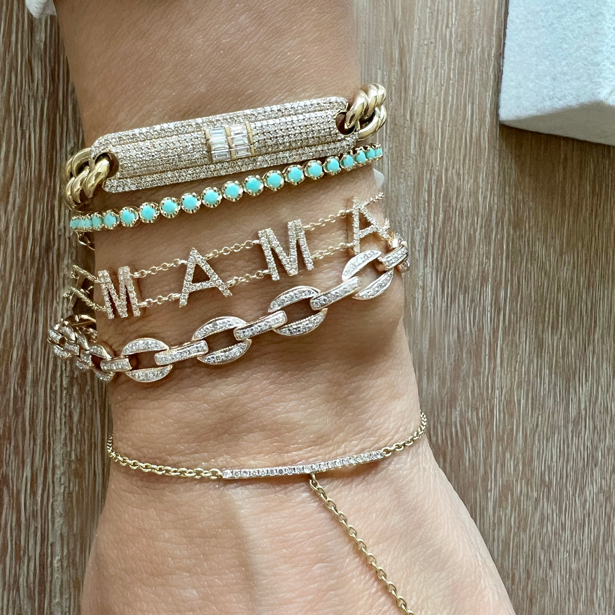 14KT Gold Diamond Nicolette Bracelet on Cuban Chain