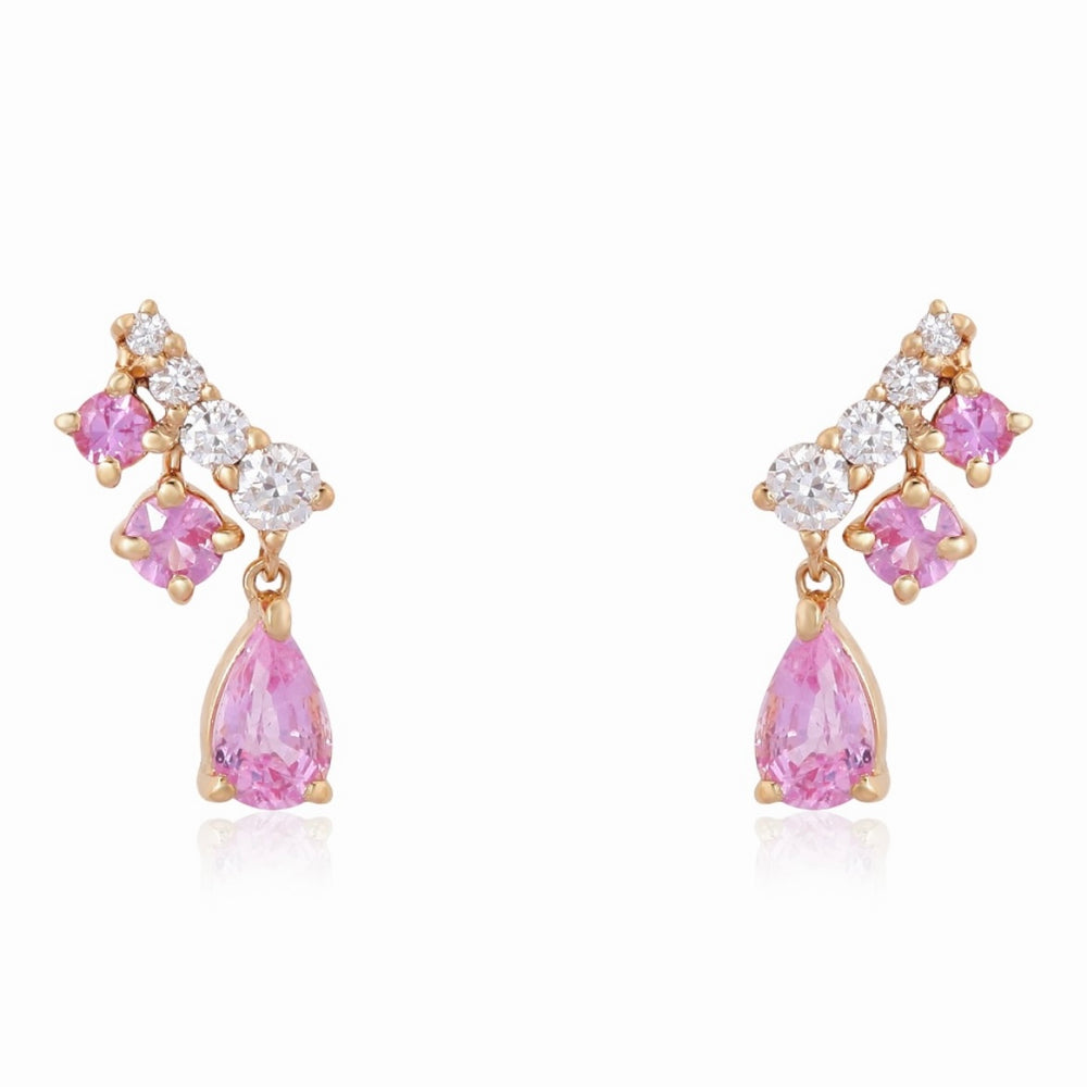 14KT Gold Diamond Pink Sapphire Dina Earrings