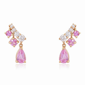 
                
                    Load image into Gallery viewer, 14KT Gold Diamond Pink Sapphire Dina Earrings
                
            