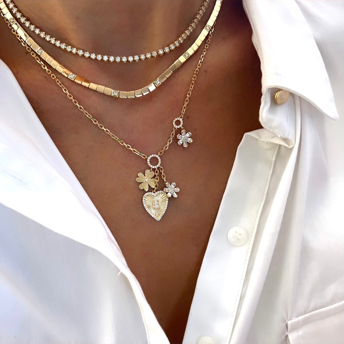 14KT Gold Diamond Square Tile Esma Necklace