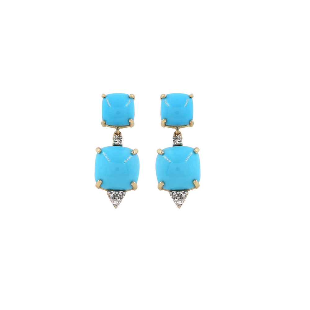 14KT Gold Diamond Turquoise Drop Earrings