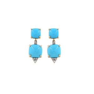 14KT Gold Diamond Turquoise Drop Earrings