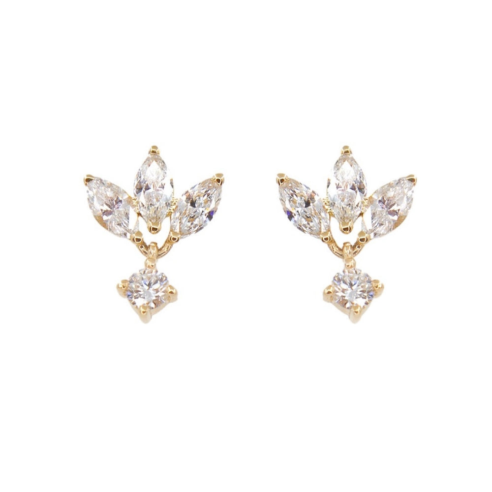 14KT Gold Diamond Lotus Stud Earrings Small