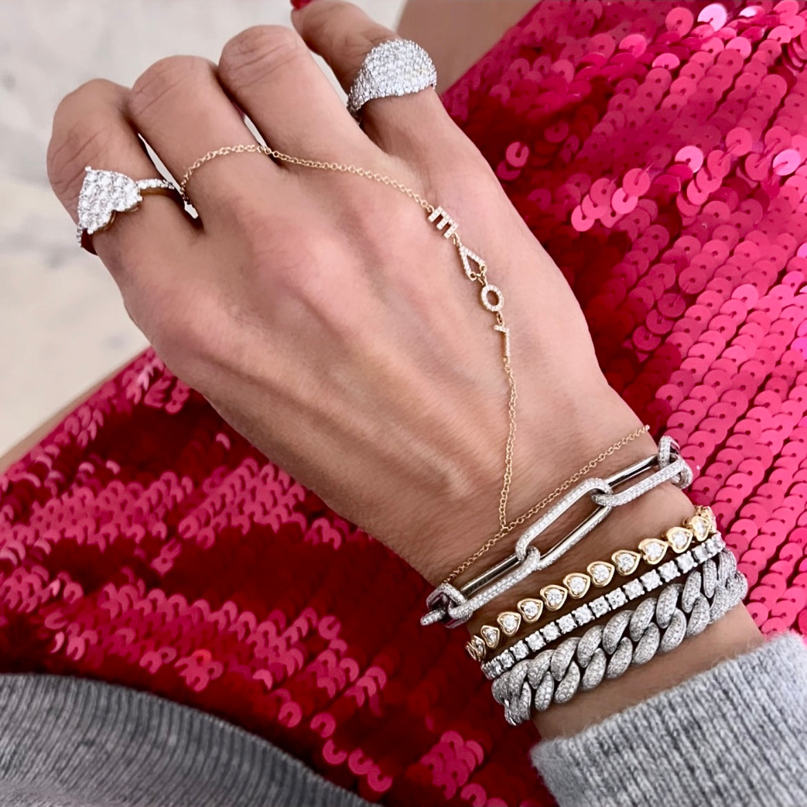 14KT Gold Diamond LOVE Finger Bracelet Hand Chain